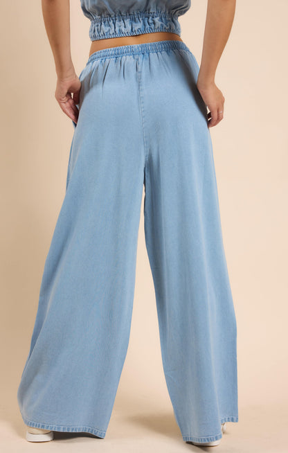  It's Pouring Elastic Drawstring Pants, Light Chambray | Sadie & Sage