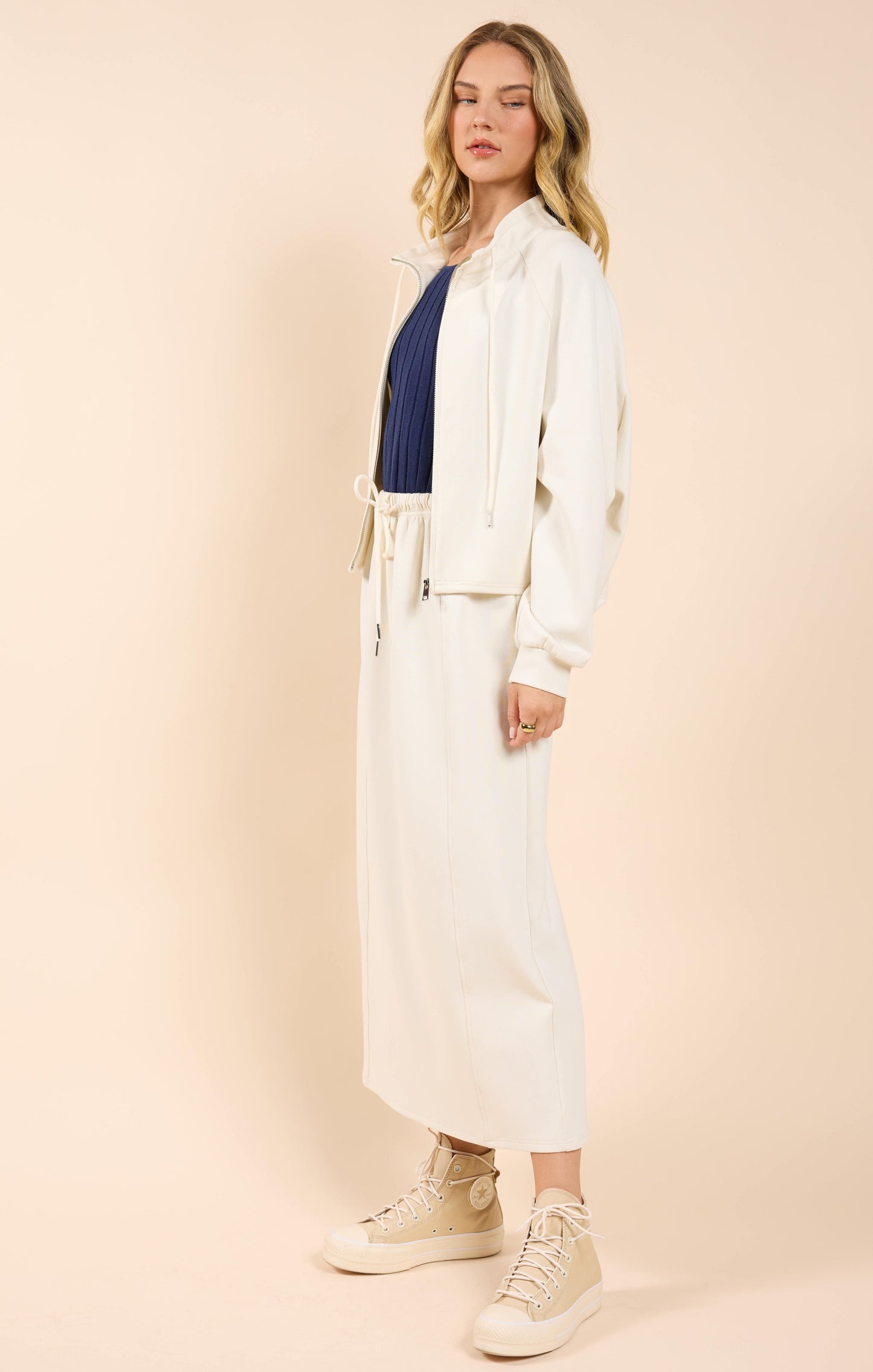  Lonestar Drawstring Midi Skirt, Ivory | Sadie & Sage