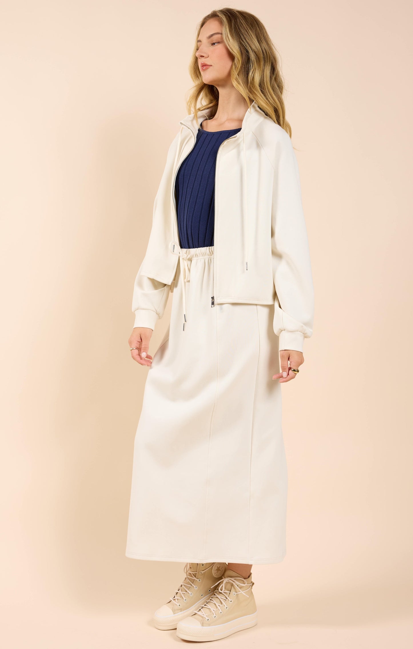  Lonestar Drawstring Midi Skirt, Ivory | Sadie & Sage
