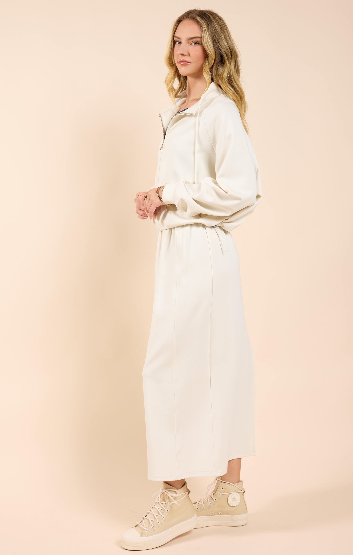  Lonestar Drawstring Midi Skirt, Ivory | Sadie & Sage