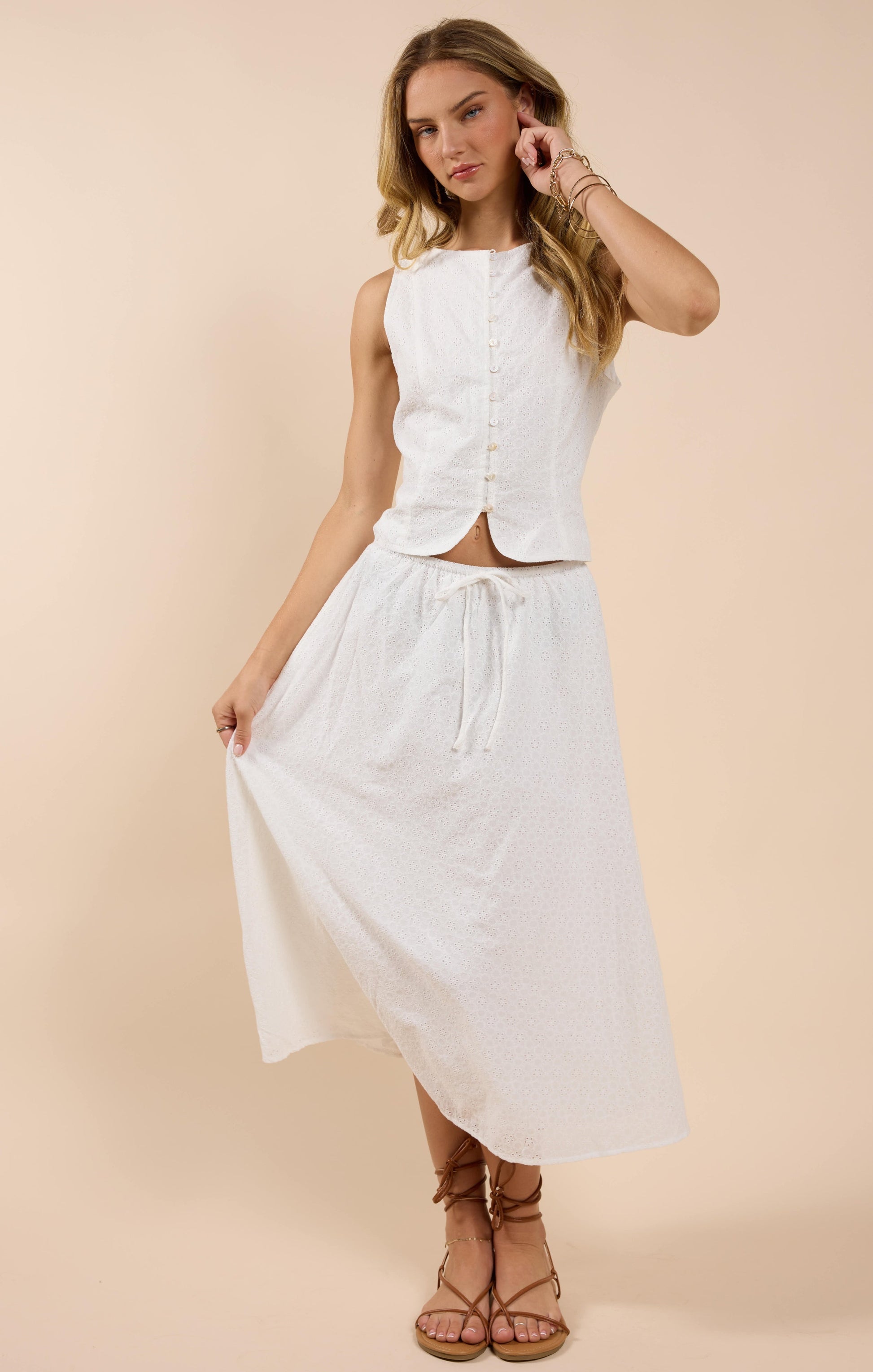  Sun Dream Eyelet Skirt, White | Sadie & Sage