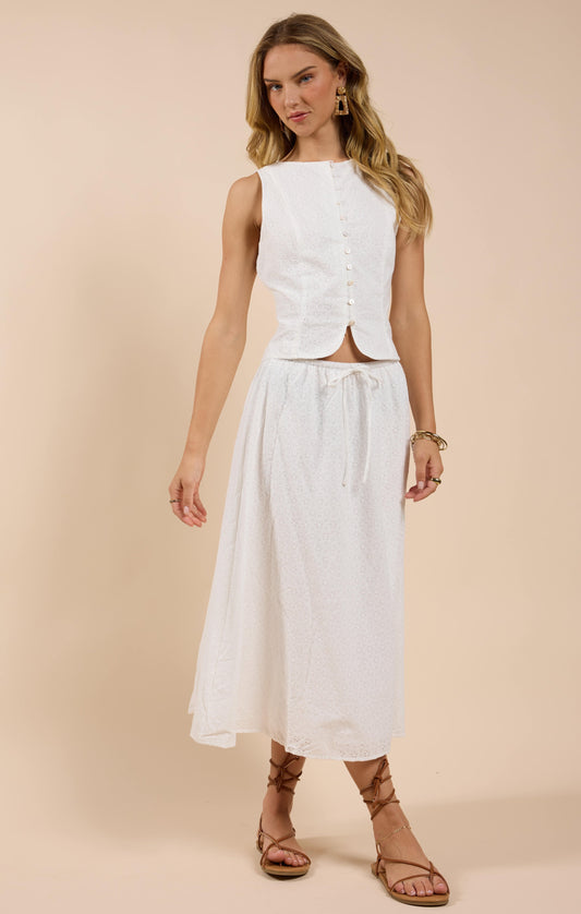  Sun Dream Eyelet Skirt, White | Sadie & Sage