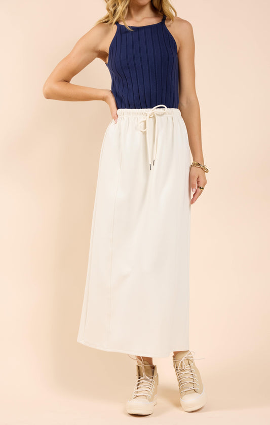  Lonestar Drawstring Midi Skirt, Ivory | Sadie & Sage