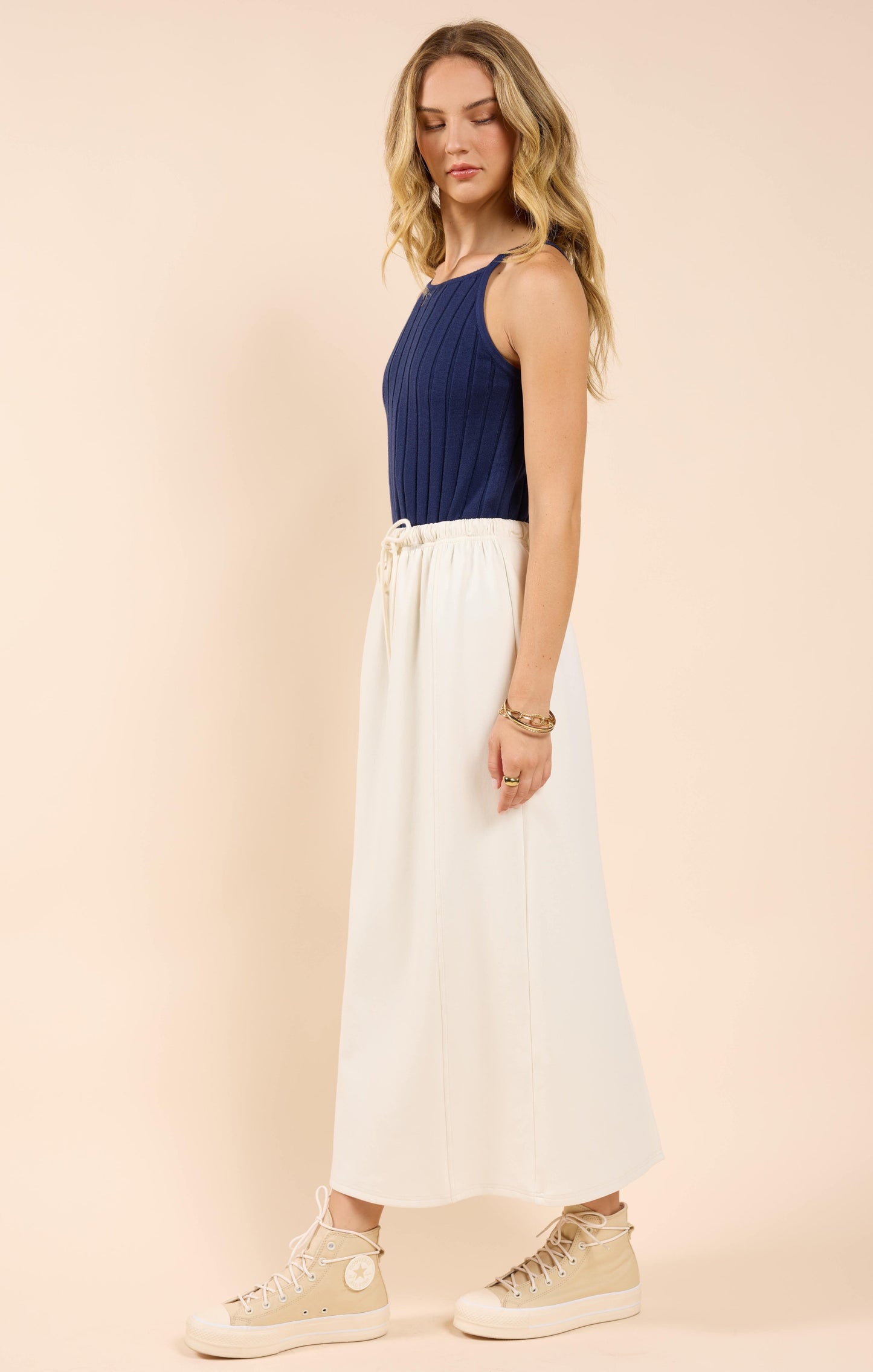  Lonestar Drawstring Midi Skirt, Ivory | Sadie & Sage