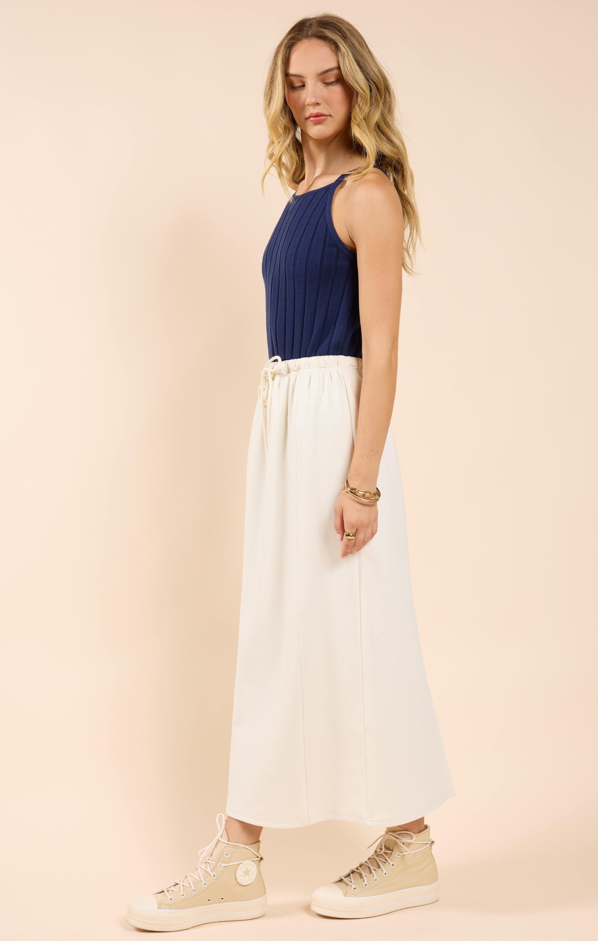  Lonestar Drawstring Midi Skirt, Ivory | Sadie & Sage