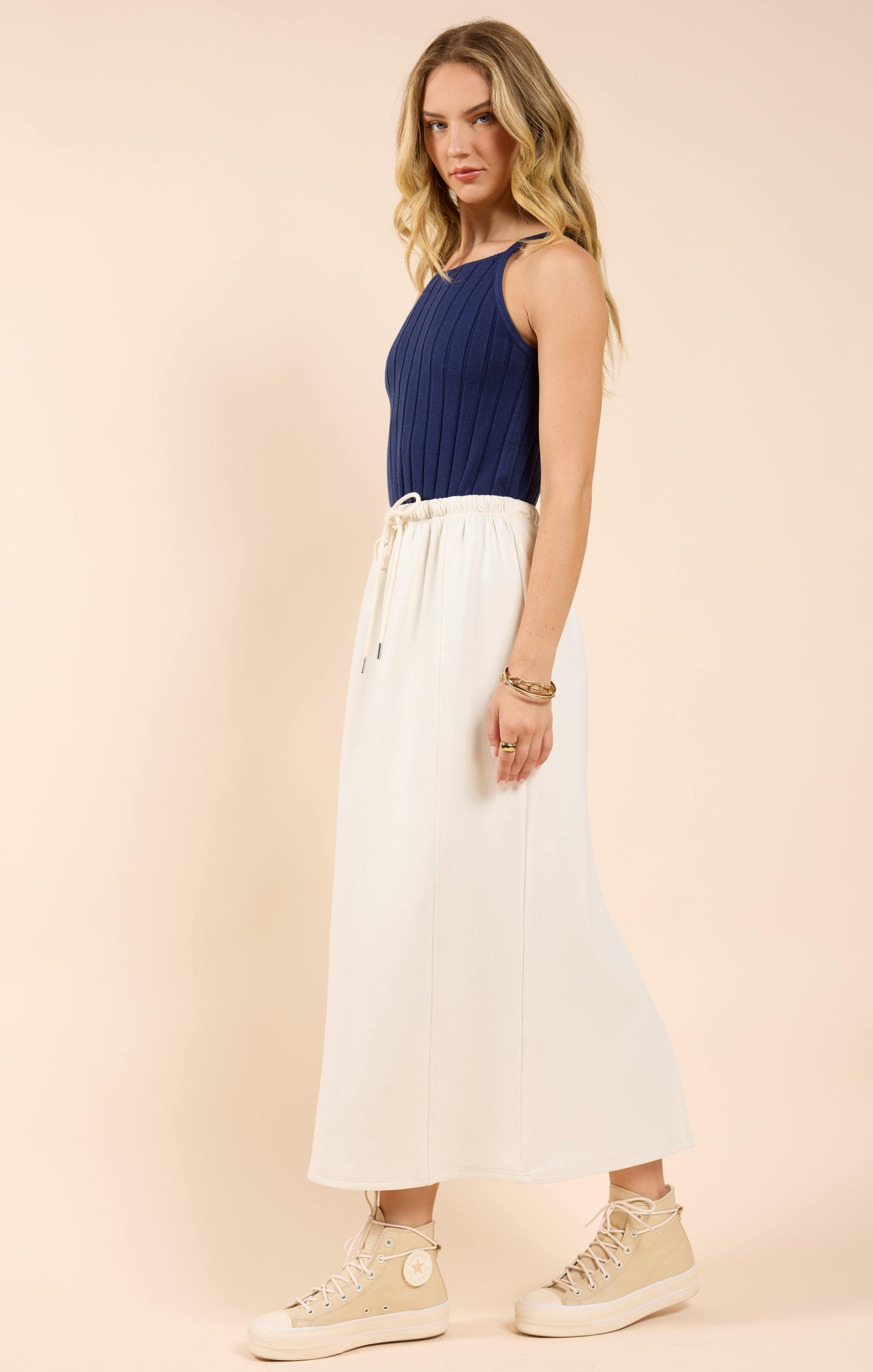  Lonestar Drawstring Midi Skirt, Ivory | Sadie & Sage