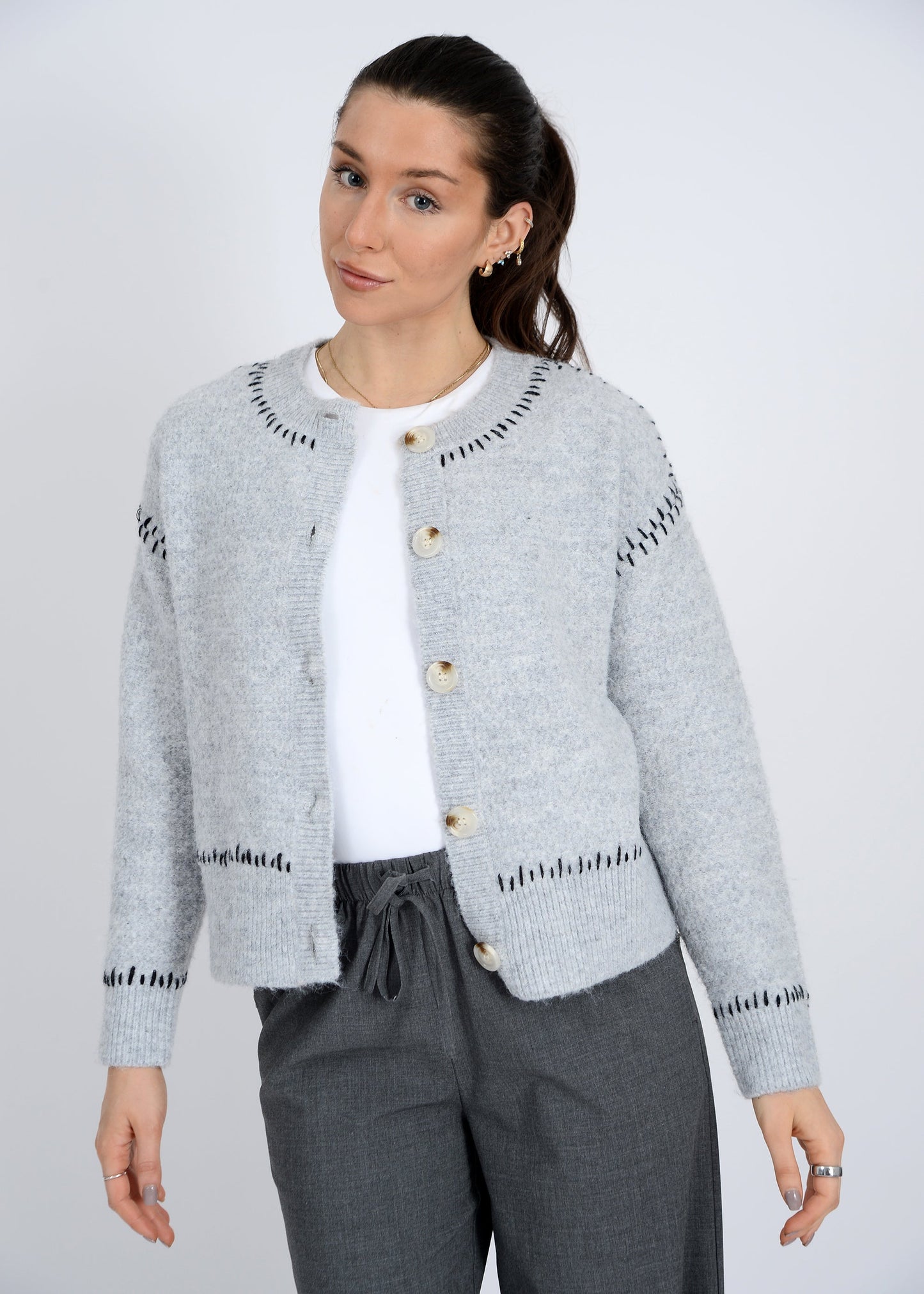 Lottie Stitch Detail Cardigan, Grey | RD Style