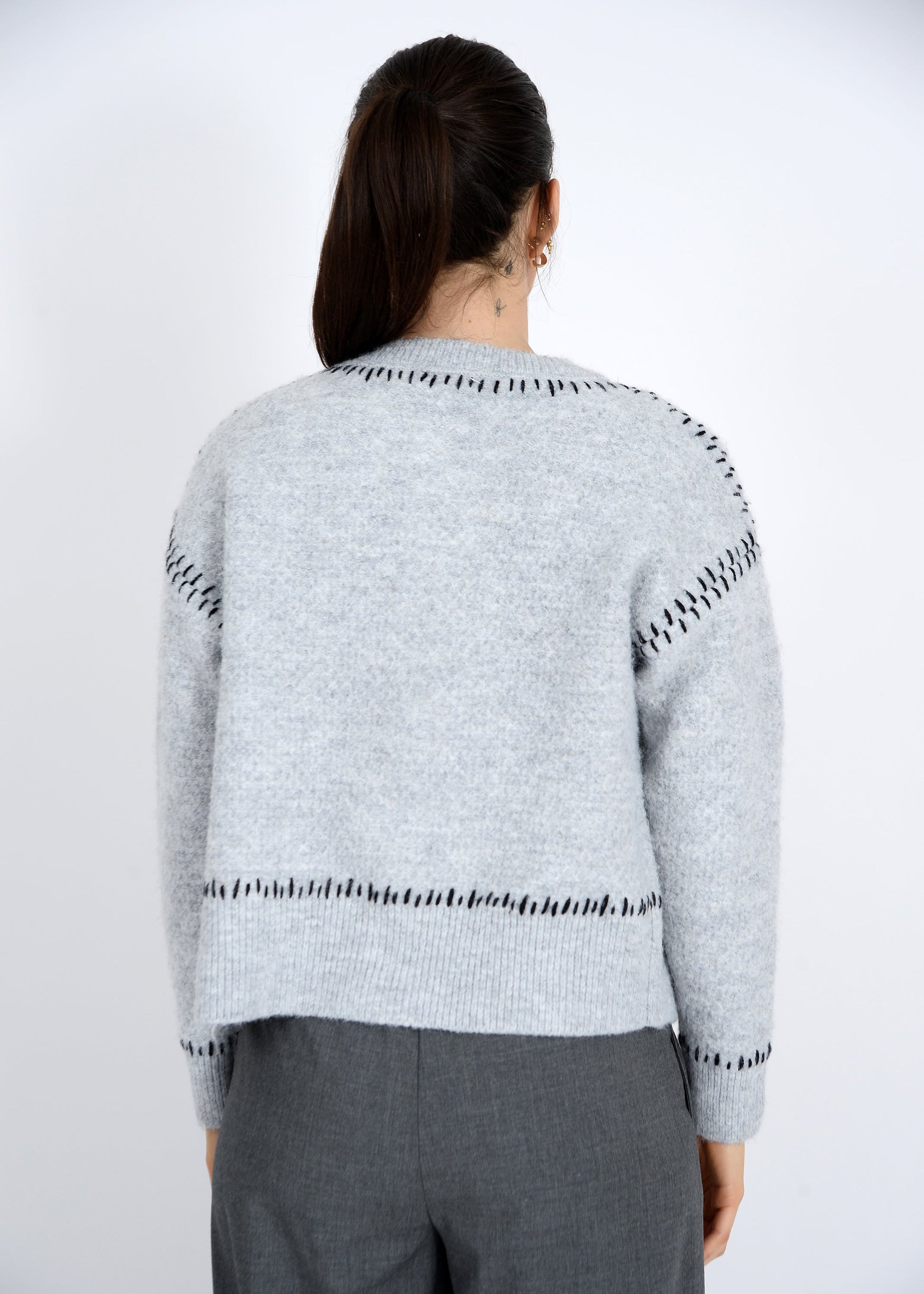  Lottie Stitch Detail Cardigan, Grey | RD Style