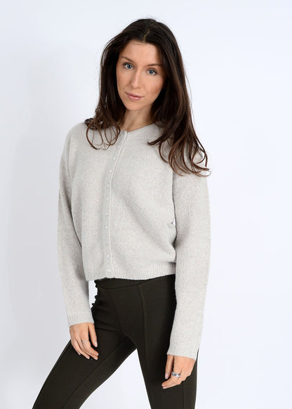  Zhongli Crewneck Cardigan, Greige Twist | RD Style