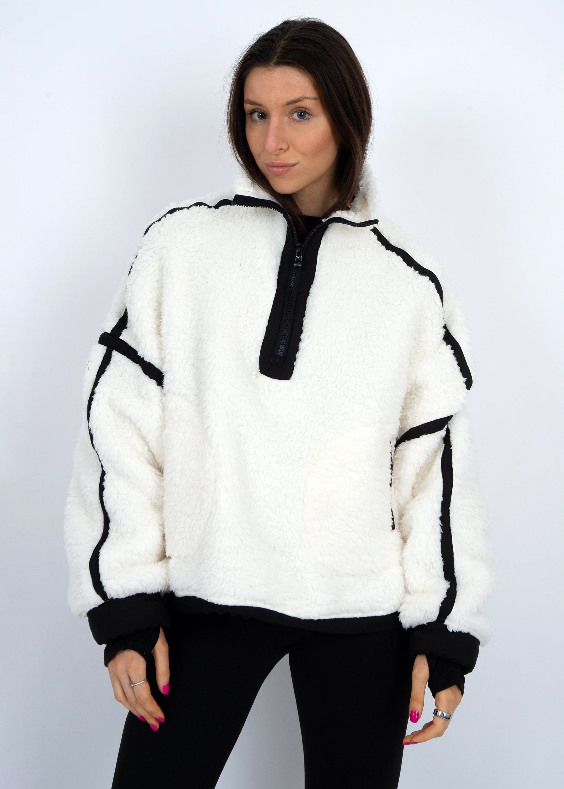  Jill Contrast Trim Half Zip Jacket, Off White/Black | RD Style