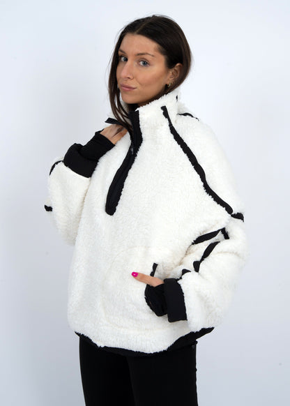  Jill Contrast Trim Half Zip Jacket, Off White/Black | RD Style