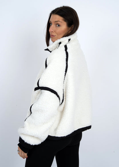  Jill Contrast Trim Half Zip Jacket, Off White/Black | RD Style