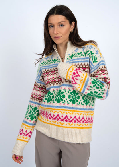  Urania Multi Colored Pullover Sweater, Cream | RD Style