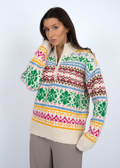  Urania Multi Colored Pullover Sweater, Cream | RD Style