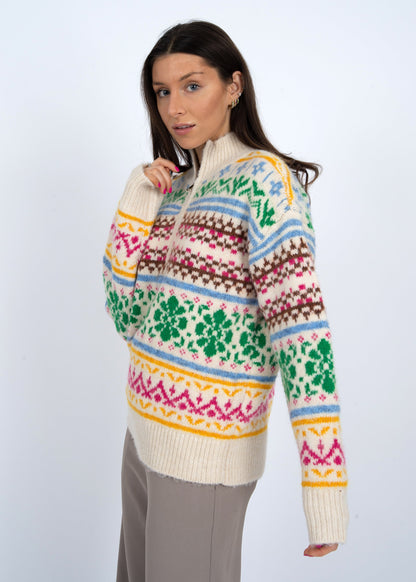  Urania Multi Colored Pullover Sweater, Cream | RD Style