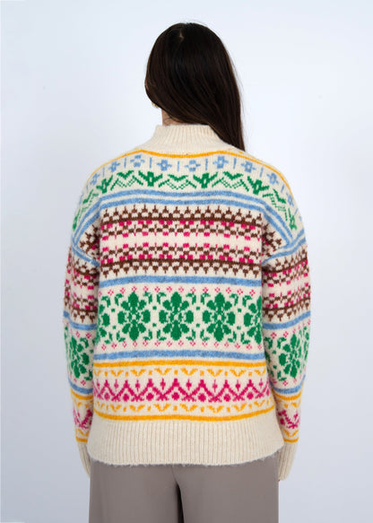 Urania Multi Colored Pullover Sweater, Cream | RD Style