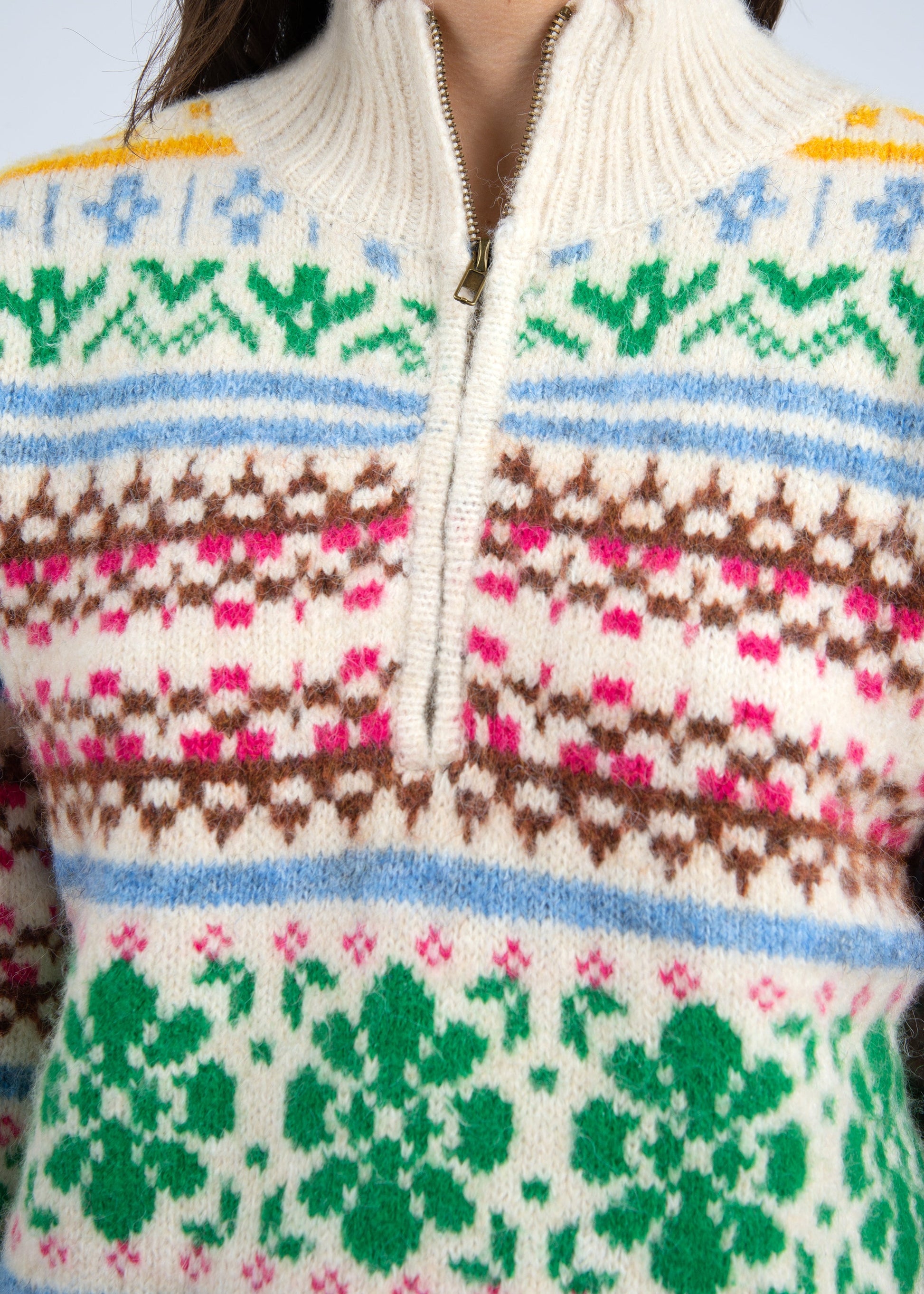  Urania Multi Colored Pullover Sweater, Cream | RD Style