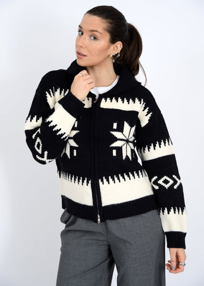  Audovera Shawl Neck Cardigan, Black Cream | RD Style
