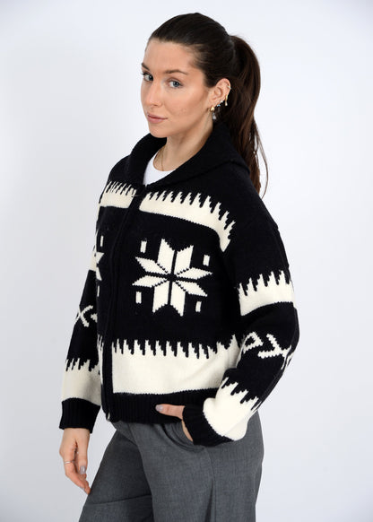 Audovera Shawl Neck Cardigan, Black Cream | RD Style