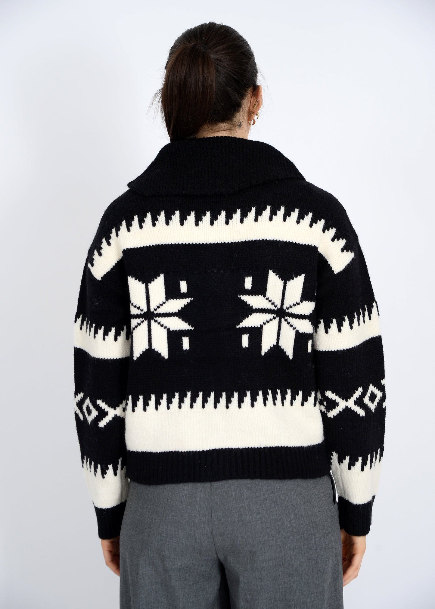  Audovera Shawl Neck Cardigan, Black Cream | RD Style