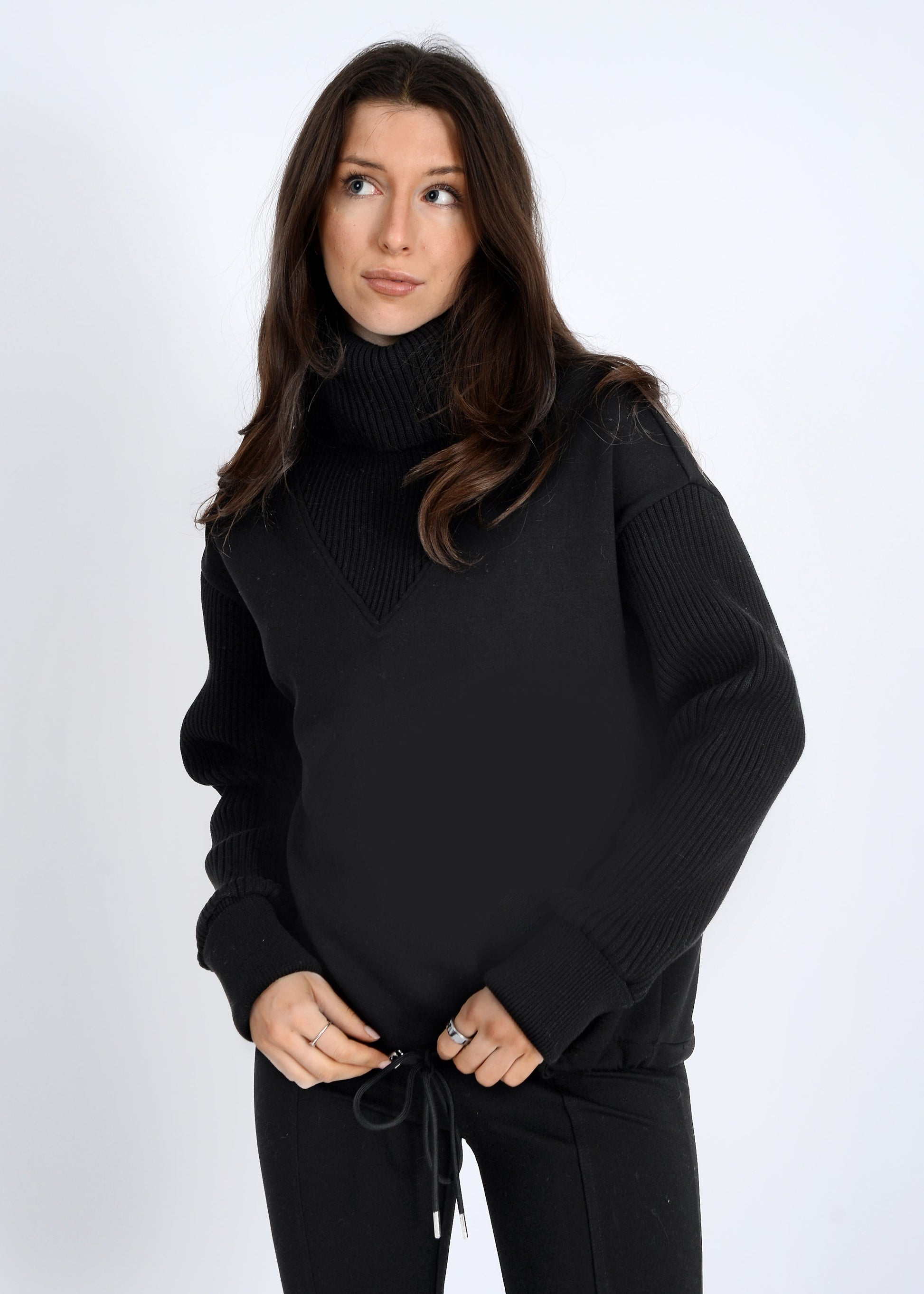  Jovie Soft Knit Ribbed Detail Sweater, Black | RD Style