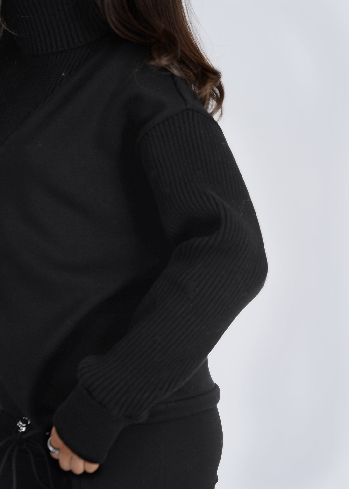  Jovie Soft Knit Ribbed Detail Sweater, Black | RD Style