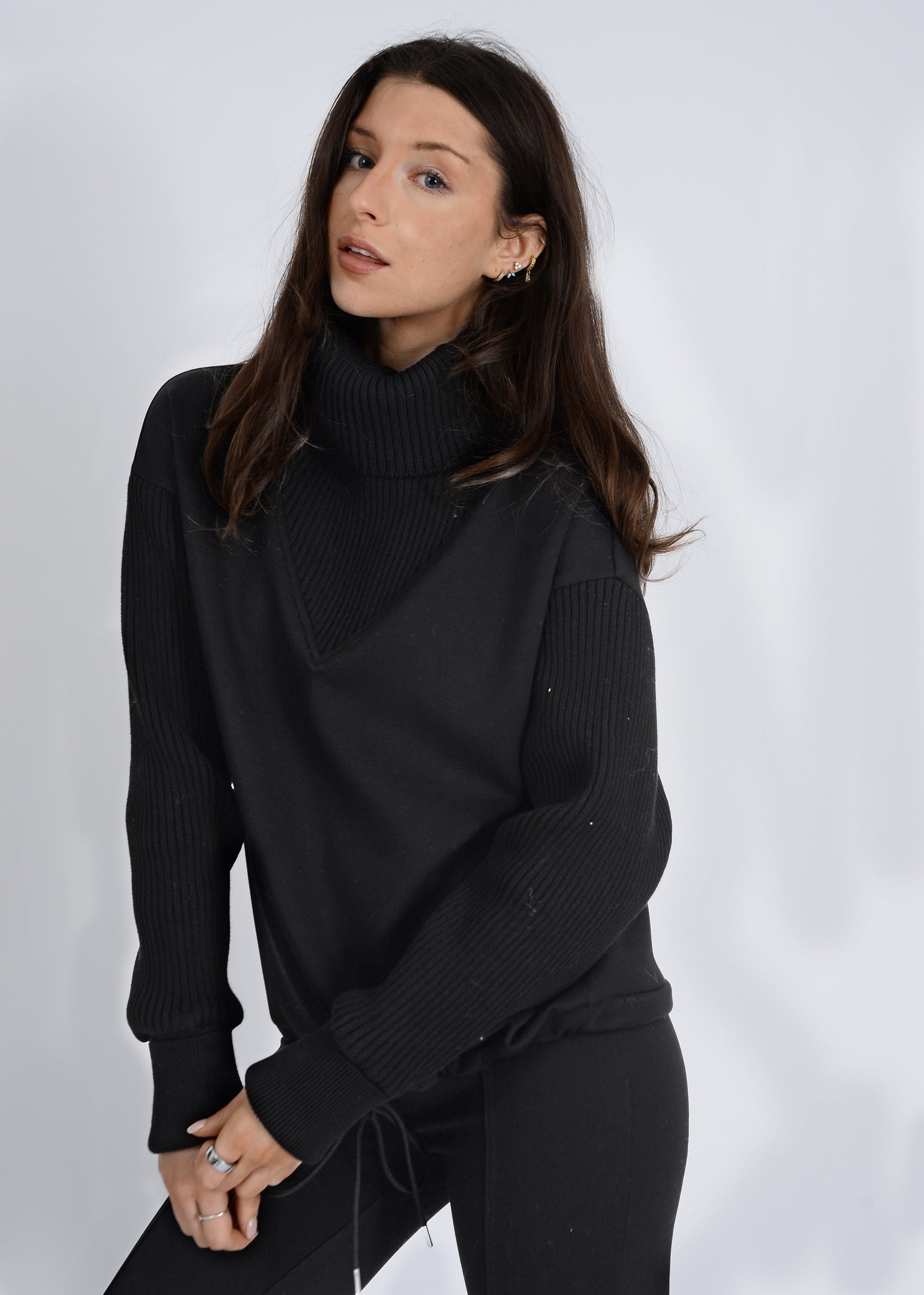  Jovie Soft Knit Ribbed Detail Sweater, Black | RD Style
