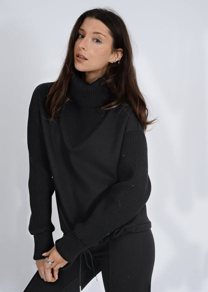  Jovie Soft Knit Ribbed Detail Sweater, Black | RD Style