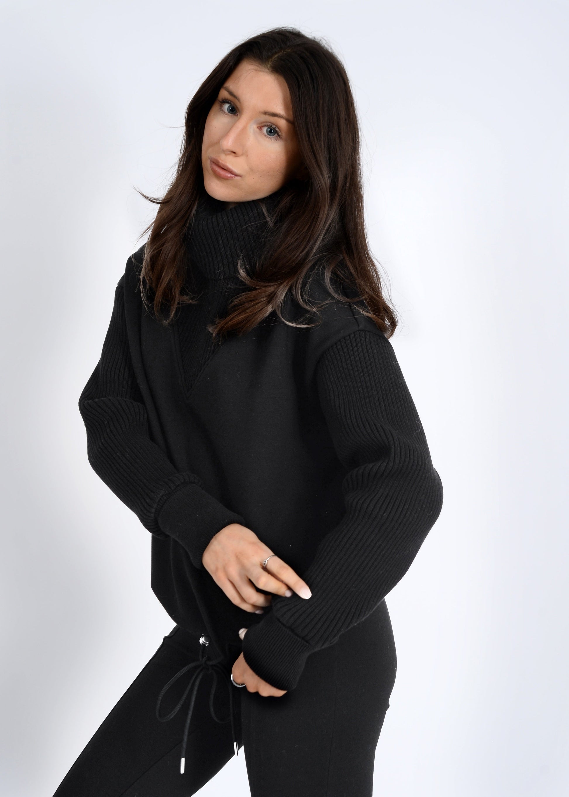  Jovie Soft Knit Ribbed Detail Sweater, Black | RD Style