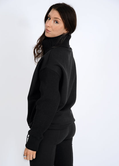  Jovie Soft Knit Ribbed Detail Sweater, Black | RD Style