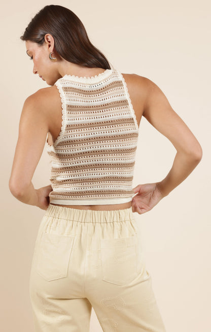 Tisha Striped Sweater Tank, Cream Multi | Sadie & Sage