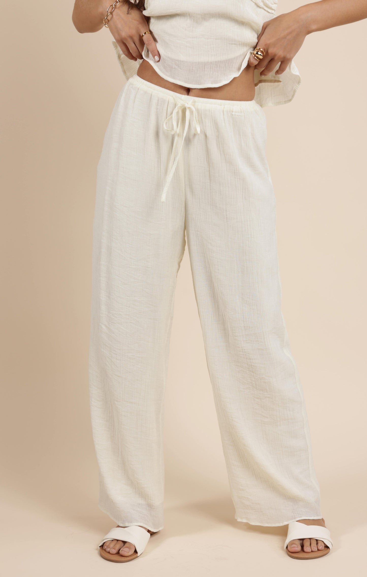  Spritz Elastic Waist Fully Lined Pant, Ivory | Sadie & Sage