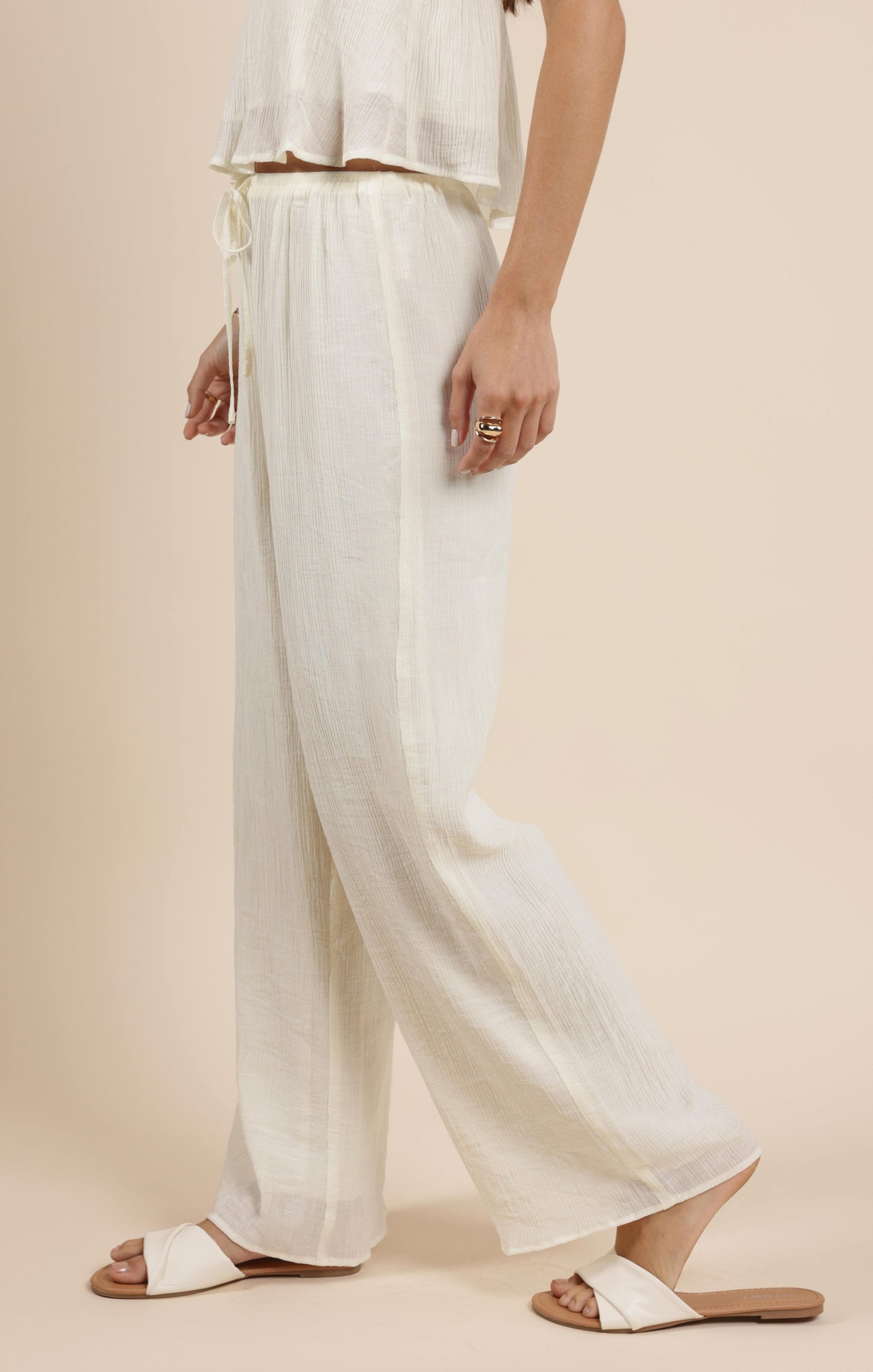  Spritz Elastic Waist Fully Lined Pant, Ivory | Sadie & Sage