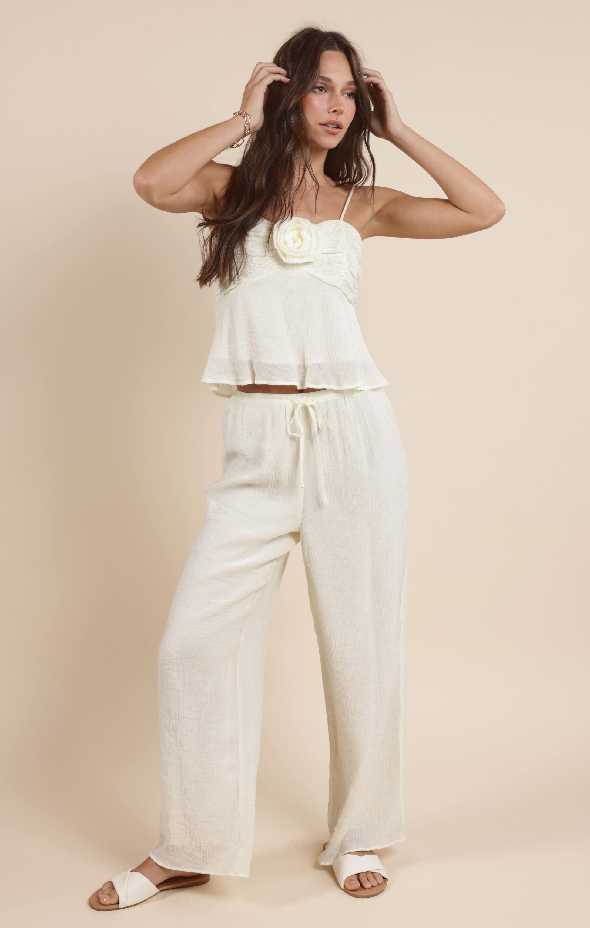  Spritz Elastic Waist Fully Lined Pant, Ivory | Sadie & Sage