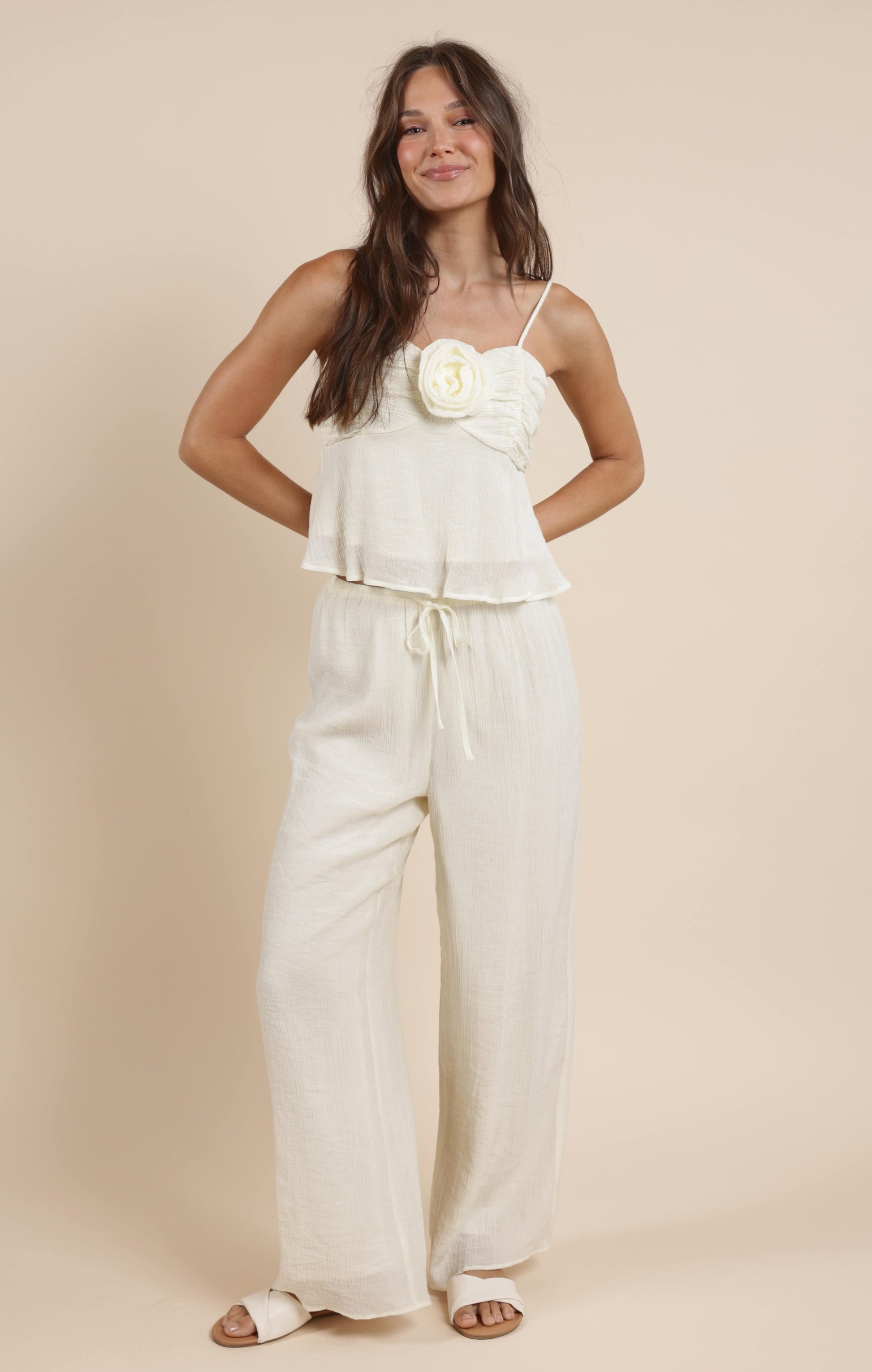  Spritz Elastic Waist Fully Lined Pant, Ivory | Sadie & Sage