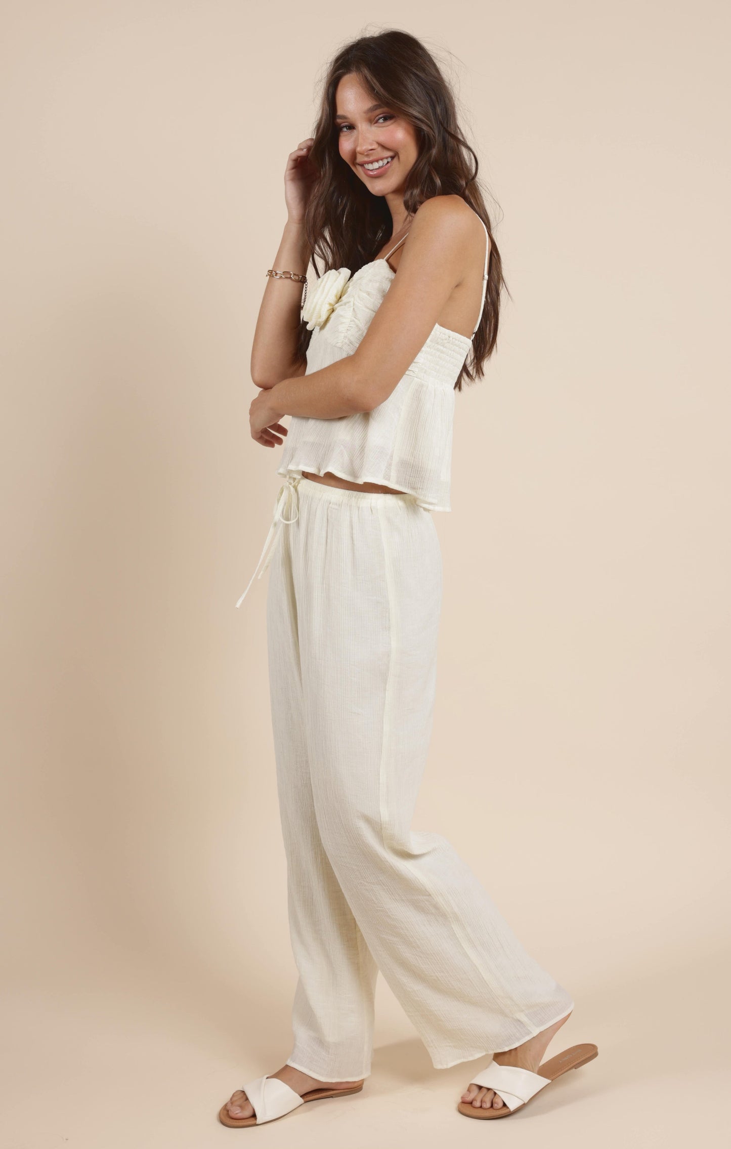  Spritz Elastic Waist Fully Lined Pant, Ivory | Sadie & Sage