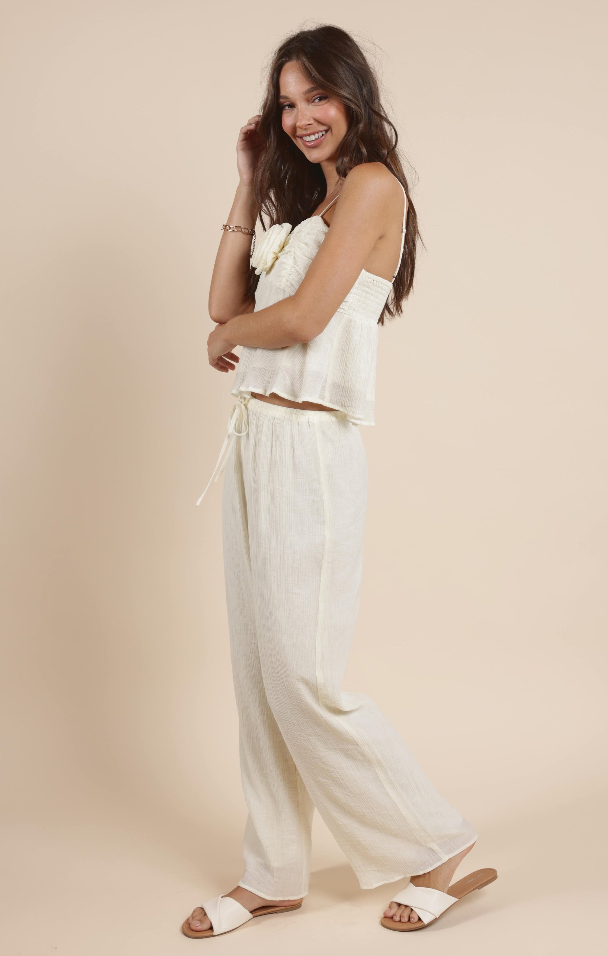  Spritz Elastic Waist Fully Lined Pant, Ivory | Sadie & Sage