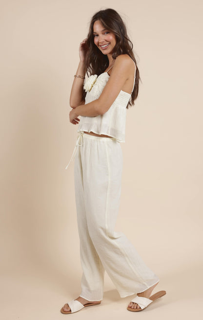  Spritz Elastic Waist Fully Lined Pant, Ivory | Sadie & Sage