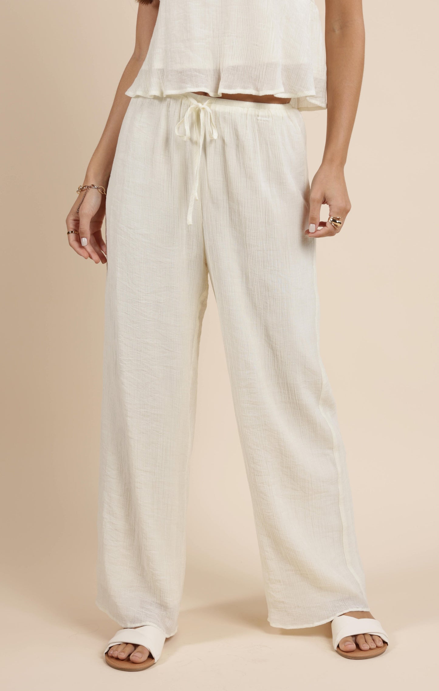  Spritz Elastic Waist Fully Lined Pant, Ivory | Sadie & Sage