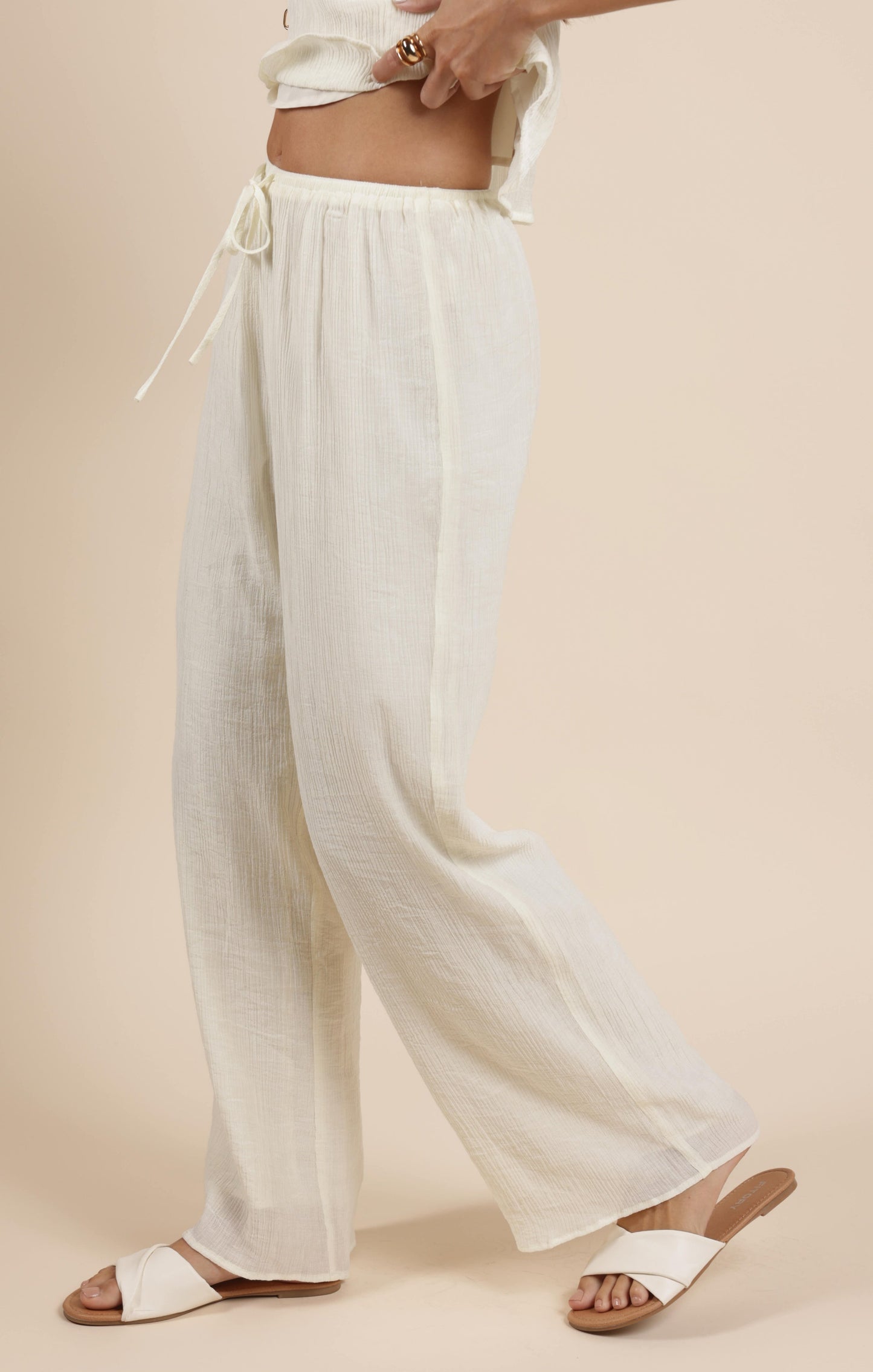  Spritz Elastic Waist Fully Lined Pant, Ivory | Sadie & Sage