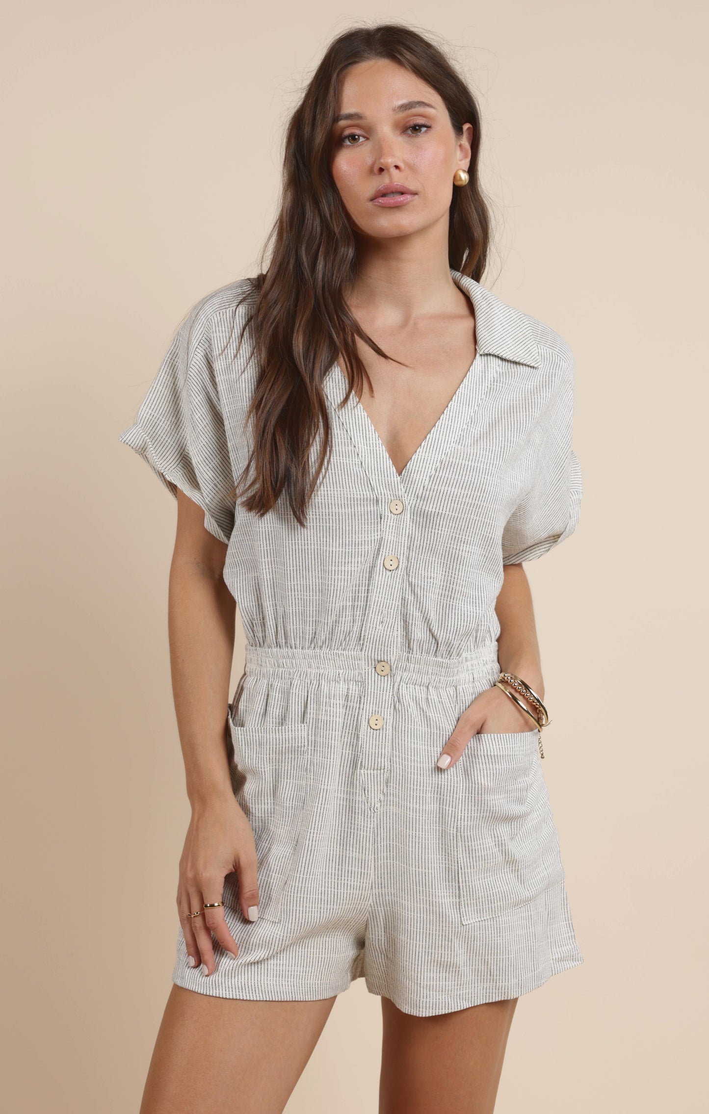 Mojave Buttoned Romper, Black Ivory | Sadie & Sage