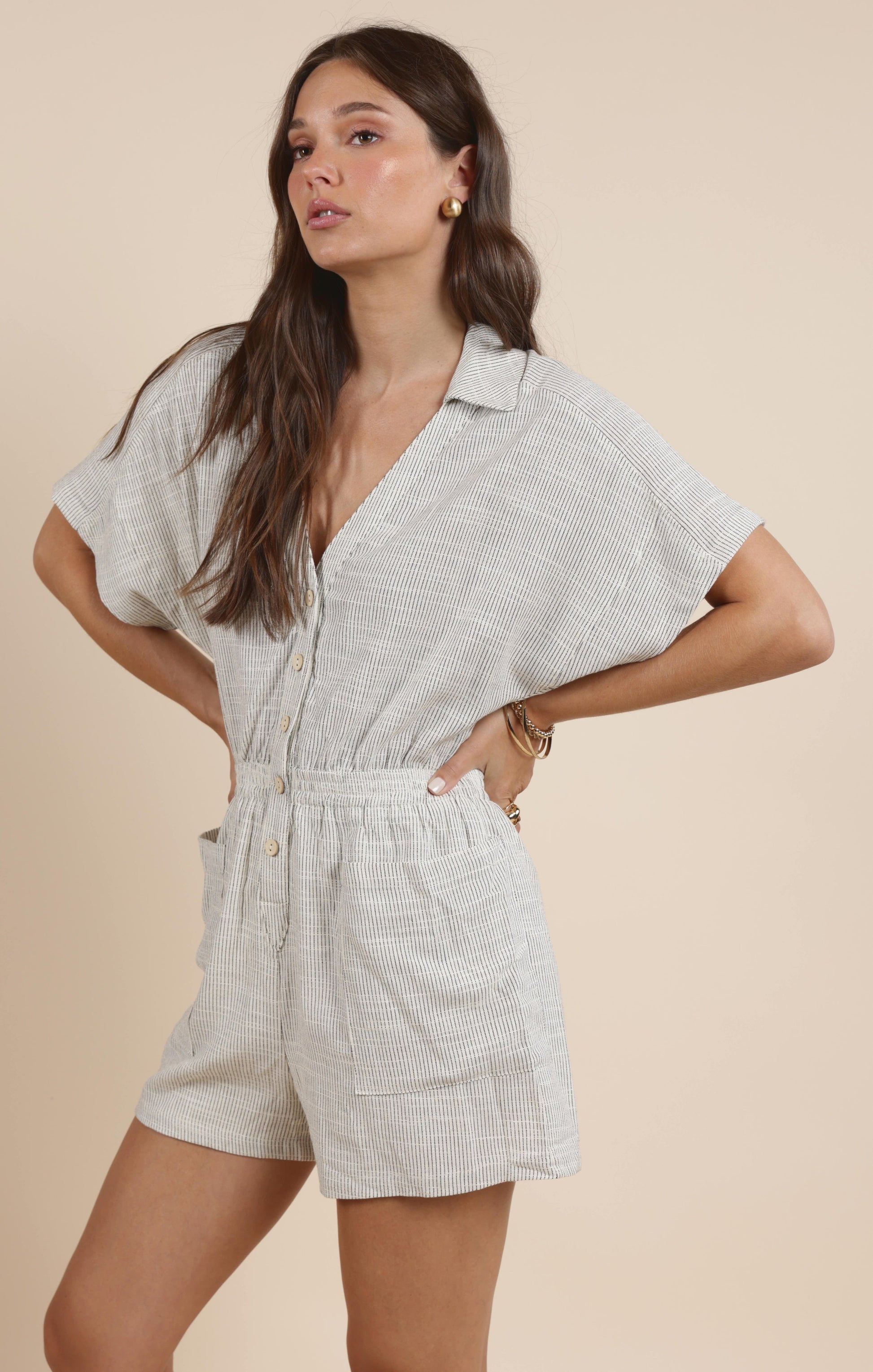  Mojave Buttoned Romper, Black Ivory | Sadie & Sage