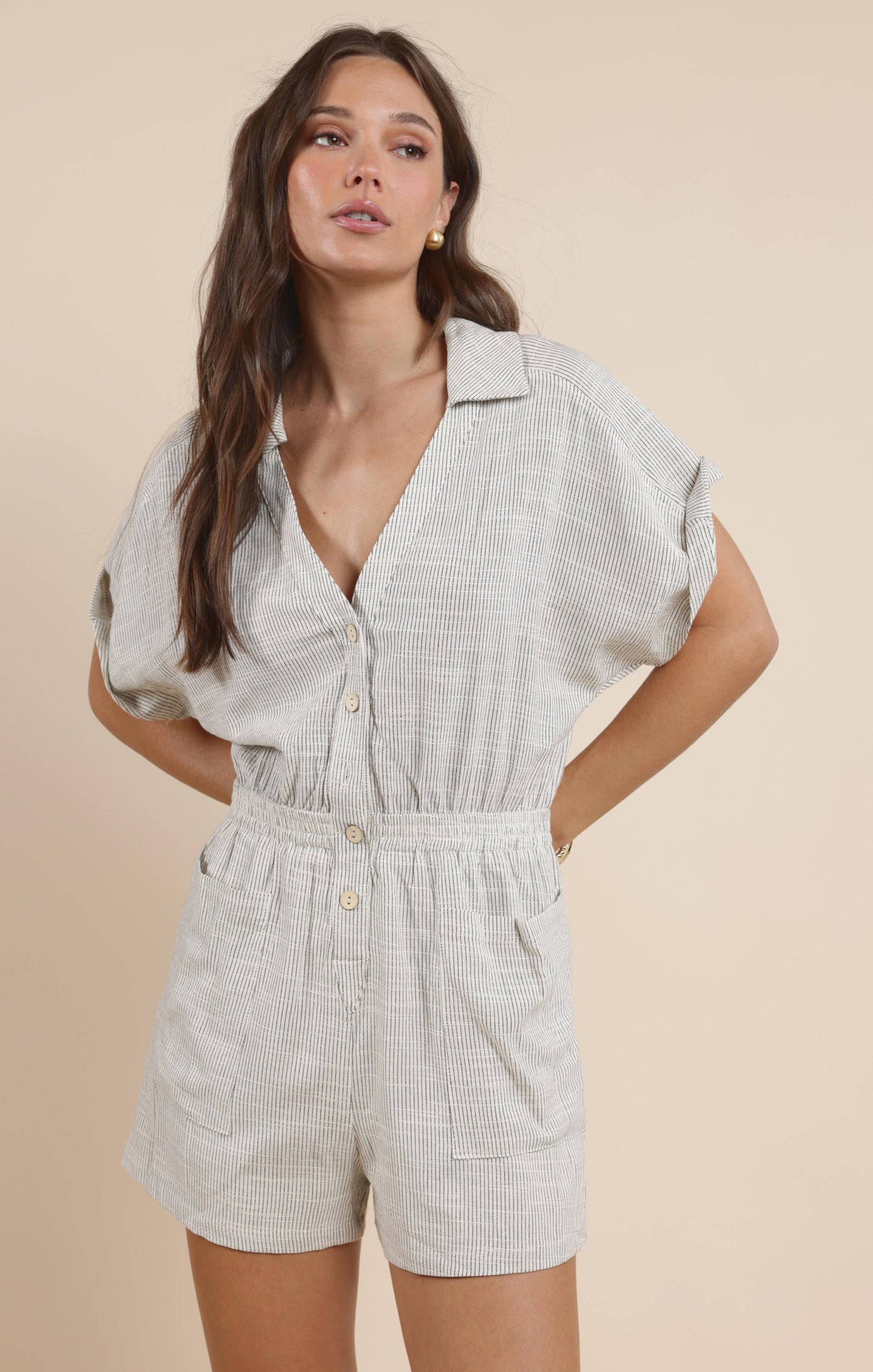  Mojave Buttoned Romper, Black Ivory | Sadie & Sage