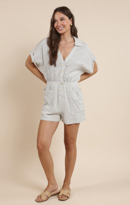  Mojave Buttoned Romper, Black Ivory | Sadie & Sage