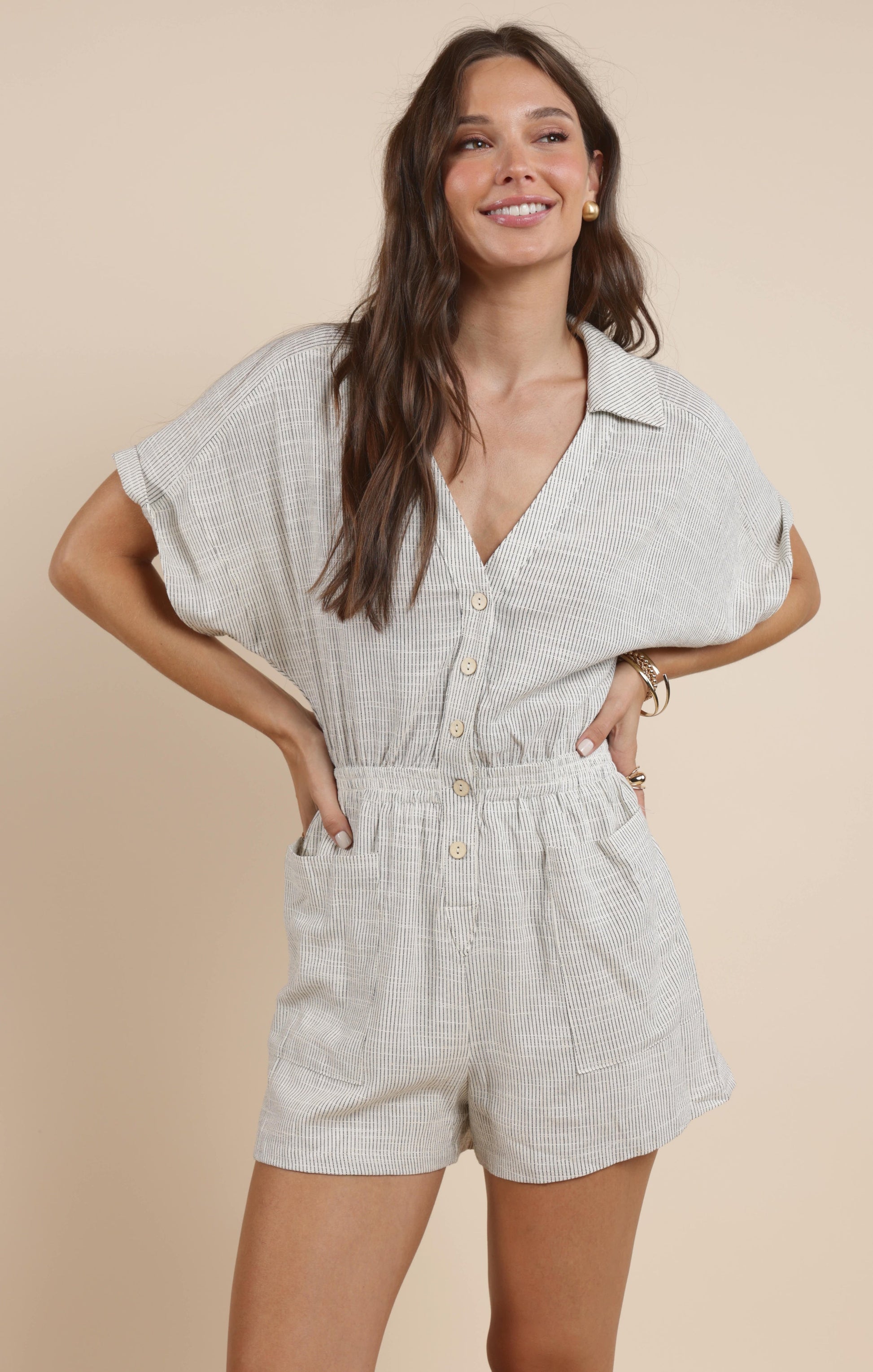  Mojave Buttoned Romper, Black Ivory | Sadie & Sage