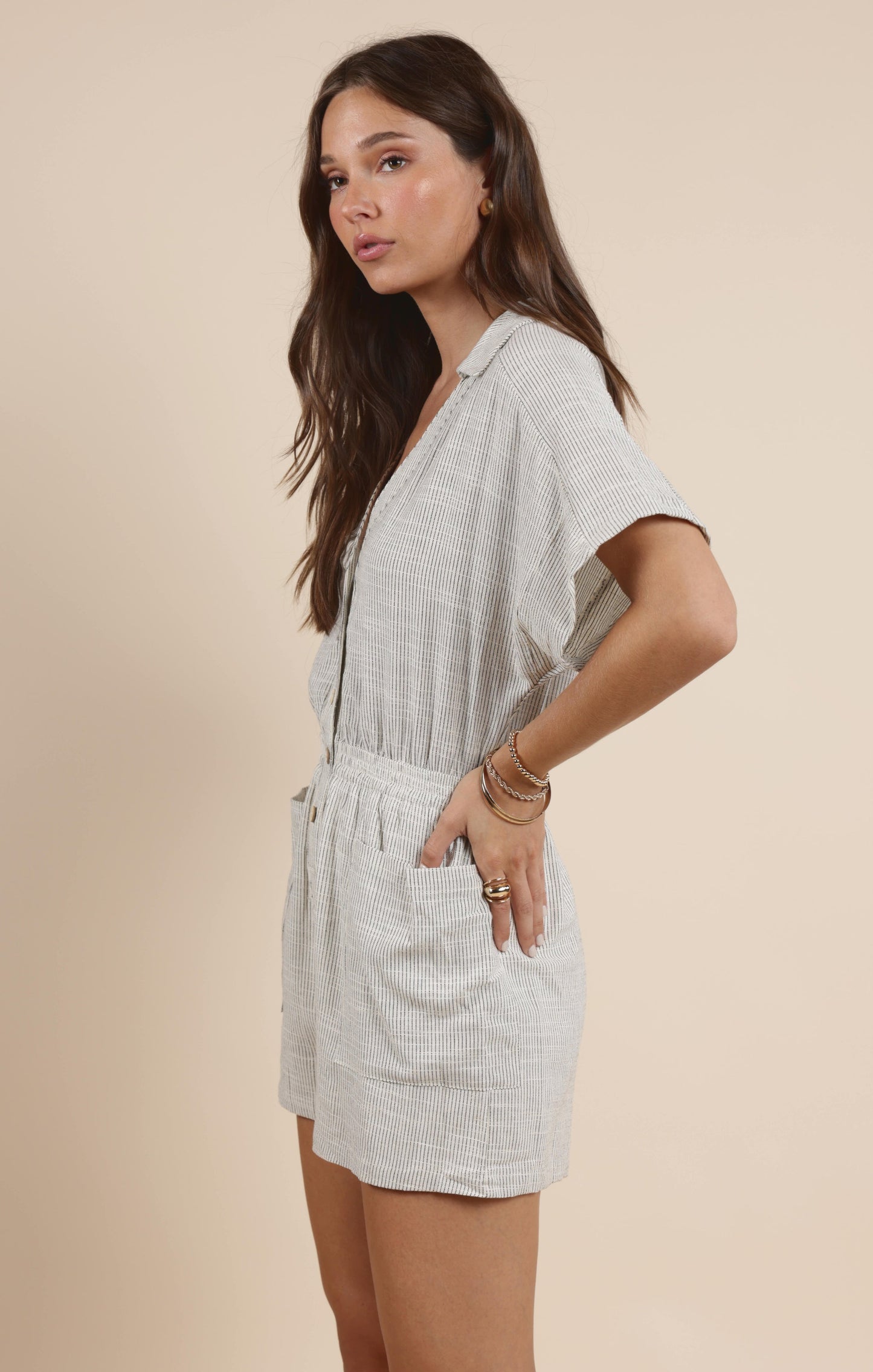  Mojave Buttoned Romper, Black Ivory | Sadie & Sage