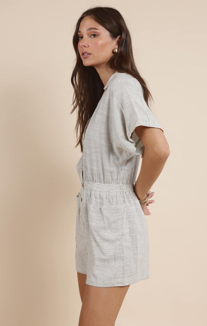  Mojave Buttoned Romper, Black Ivory | Sadie & Sage