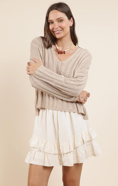  Devon Wide Rib Knit Sweater, Taupe | Sadie & Sage