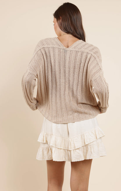  Devon Wide Rib Knit Sweater, Taupe | Sadie & Sage