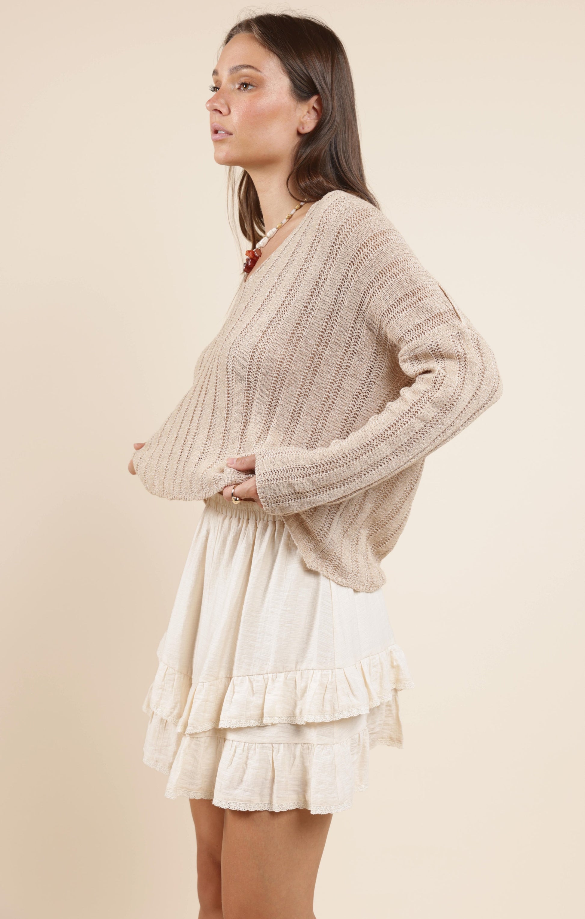  Devon Wide Rib Knit Sweater, Taupe | Sadie & Sage